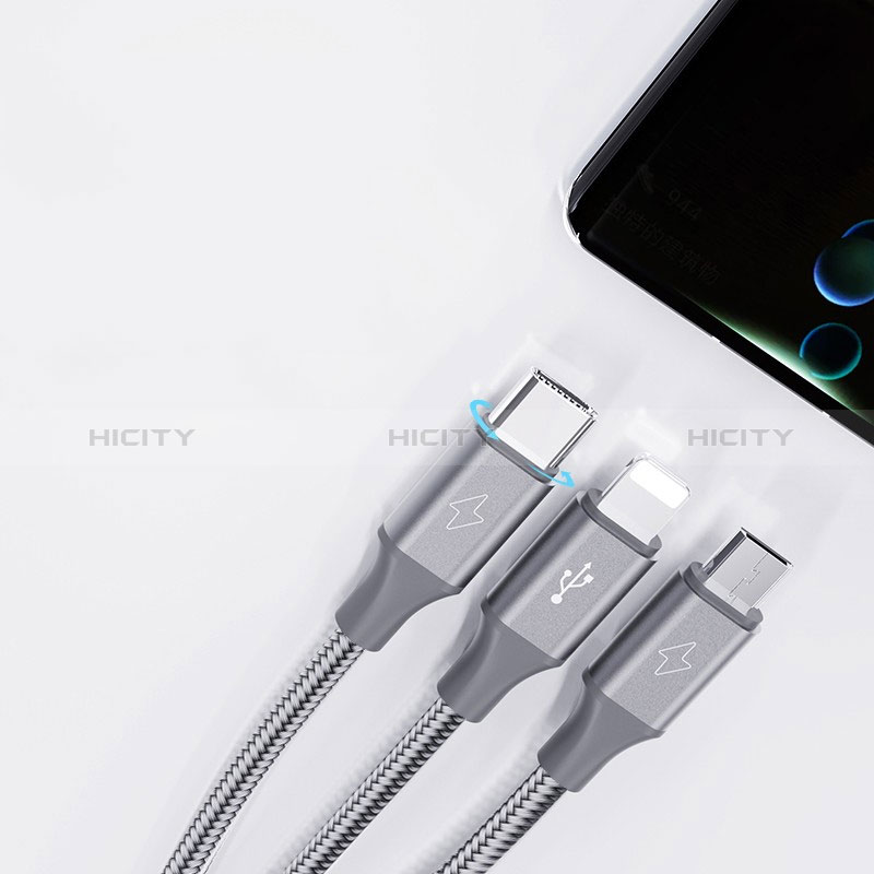 Cavo da Lightning USB a Cavetto Ricarica Carica Android Micro USB Type-C 3.5A H01 per Apple iPhone 15 Plus Grigio Scuro