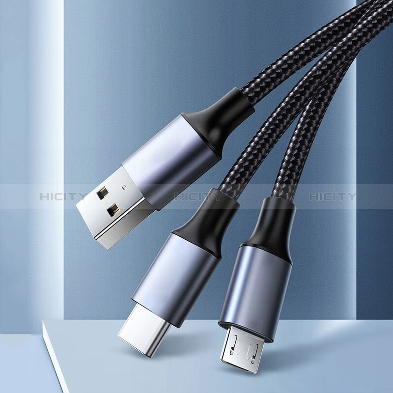 Cavo da USB a Cavetto Ricarica Carica Android Micro USB Type-C 2A H01 per Apple iPhone 15 Pro Max Nero