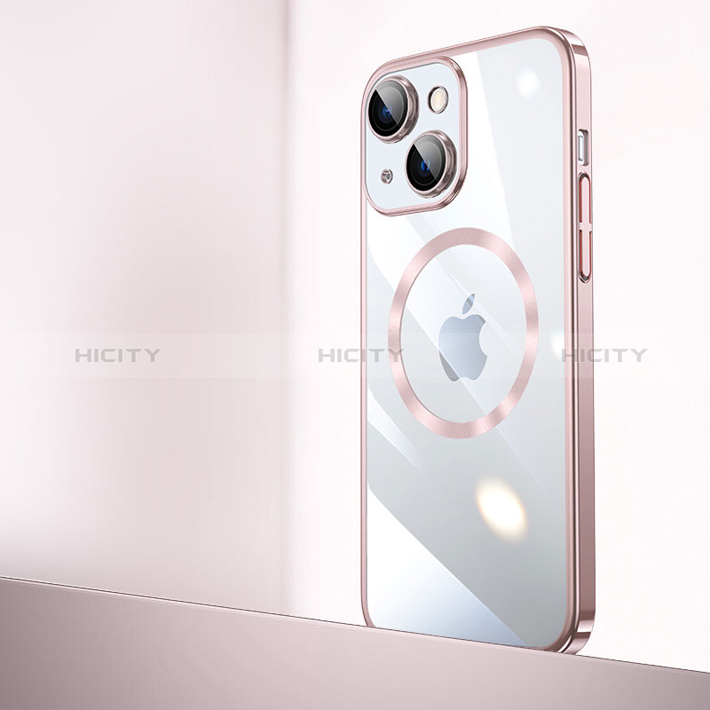 Cover Crystal Trasparente Rigida Cover con Mag-Safe Magnetic QC2 per Apple iPhone 14 Oro Rosa