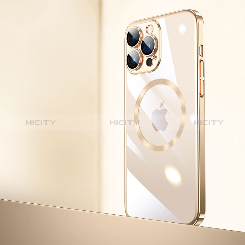 Cover Crystal Trasparente Rigida Cover con Mag-Safe Magnetic QC2 per Apple iPhone 15 Pro Oro