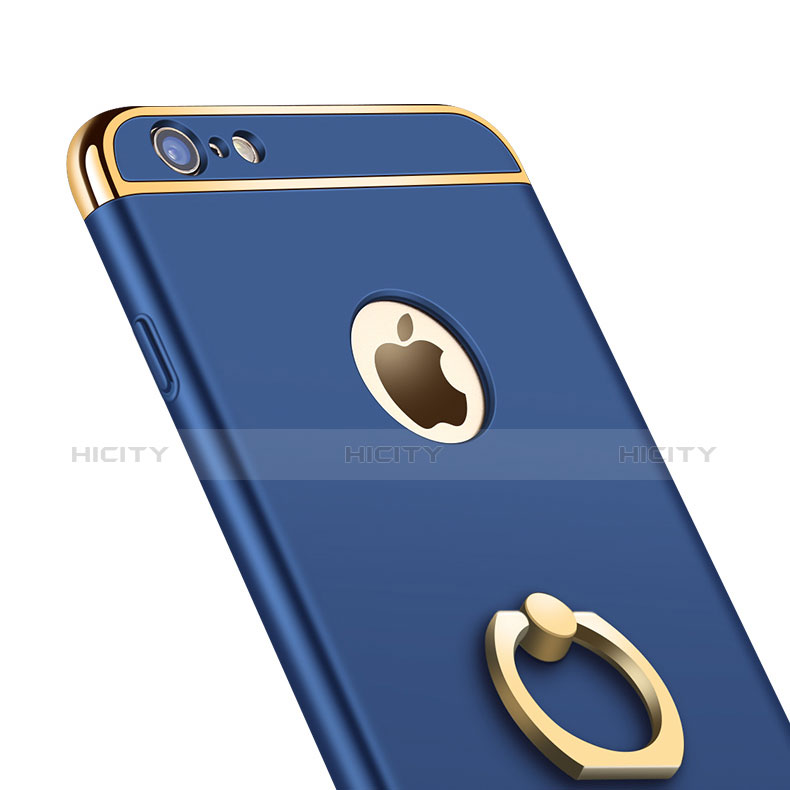 Cover Lusso Metallo Laterale e Plastica con Anello Supporto A01 per Apple iPhone 6 Blu