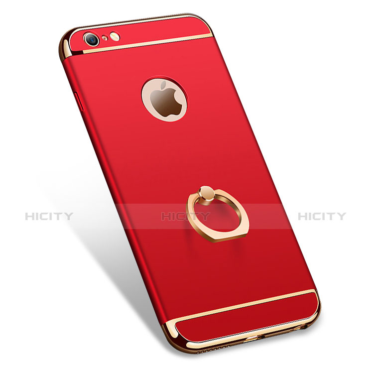 Cover Lusso Metallo Laterale e Plastica con Anello Supporto A01 per Apple iPhone 6 Rosso