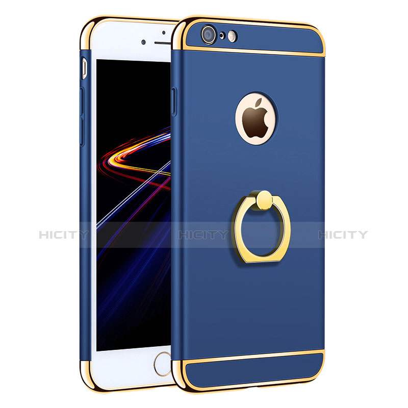 Cover Lusso Metallo Laterale e Plastica con Anello Supporto A01 per Apple iPhone 6S Blu