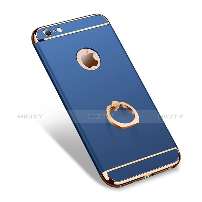 Cover Lusso Metallo Laterale e Plastica con Anello Supporto A01 per Apple iPhone 6S Blu