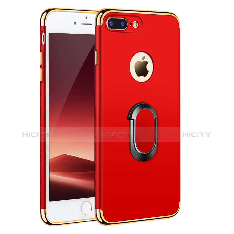 Cover Lusso Metallo Laterale e Plastica con Anello Supporto A01 per Apple iPhone 7 Plus Rosso