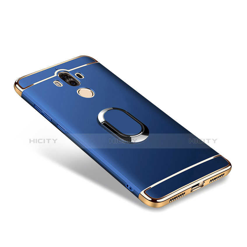 Cover Lusso Metallo Laterale e Plastica con Anello Supporto A03 per Huawei Mate 9 Blu