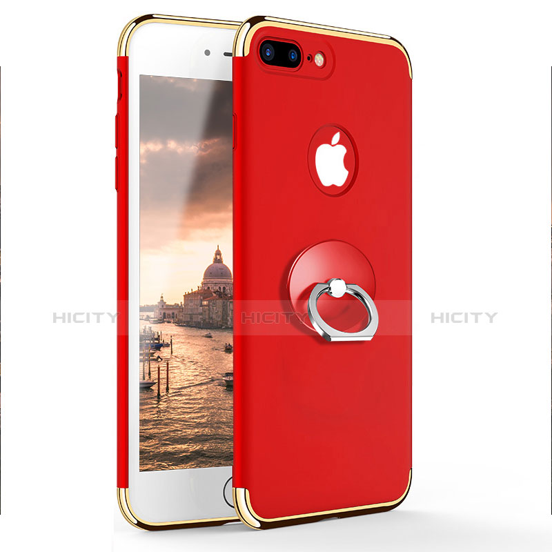 Cover Lusso Metallo Laterale e Plastica con Anello Supporto A04 per Apple iPhone 7 Plus Rosso