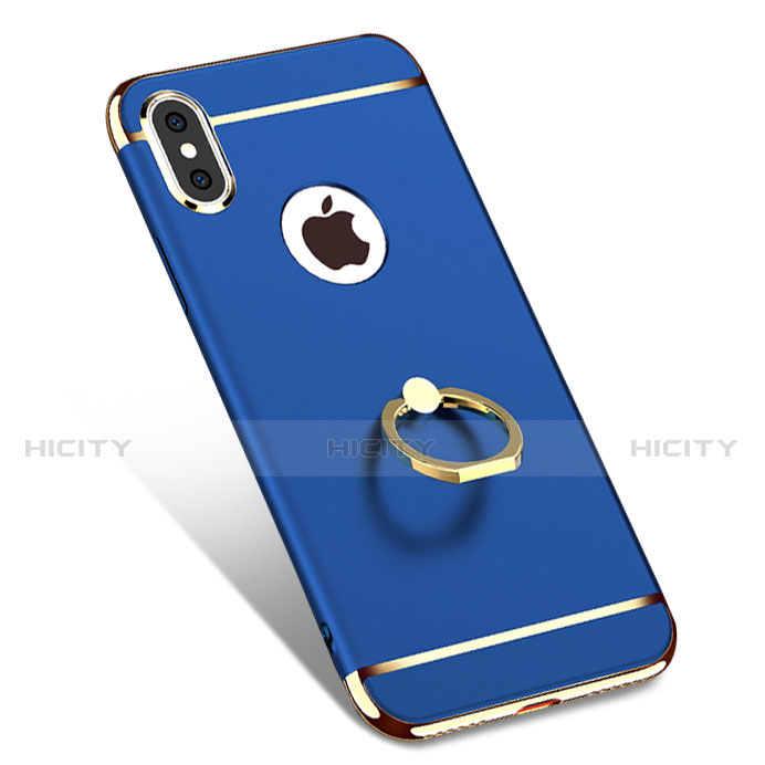 Cover Lusso Metallo Laterale e Plastica con Anello Supporto F02 per Apple iPhone Xs Blu