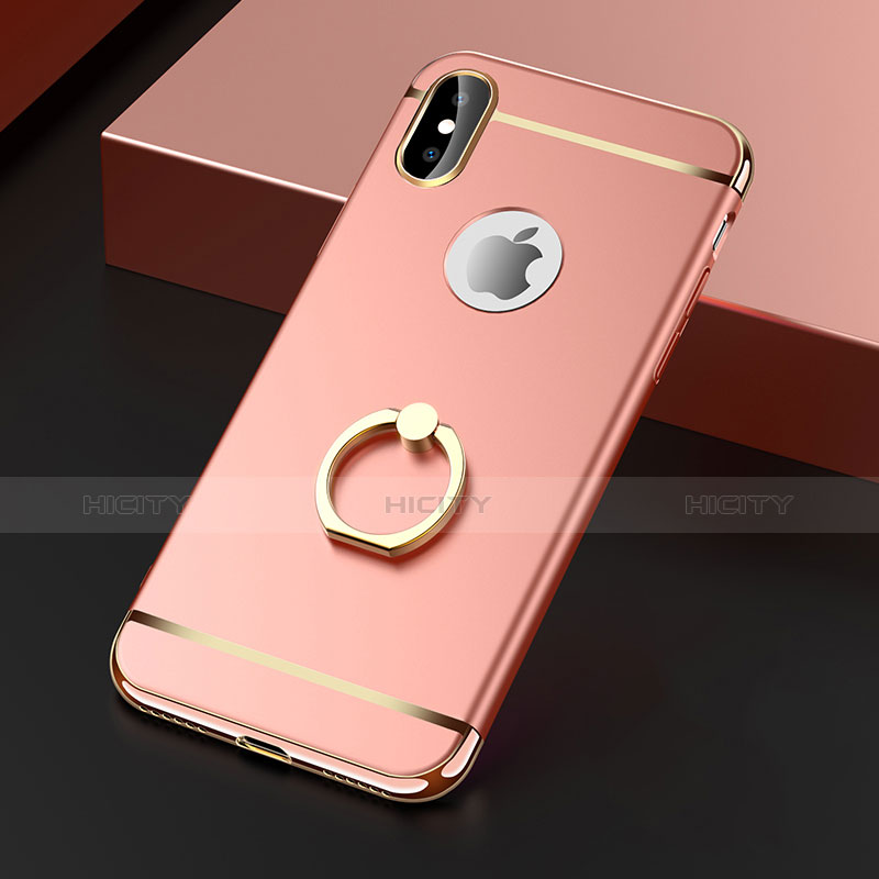 Cover Lusso Metallo Laterale e Plastica con Anello Supporto F02 per Apple iPhone Xs Oro Rosa