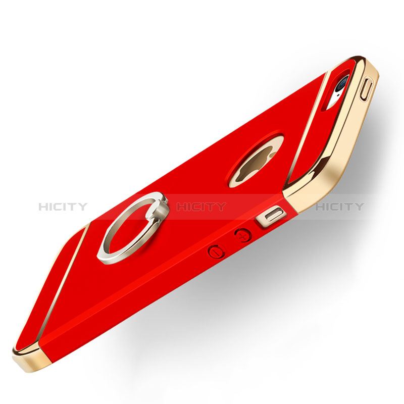 Cover Lusso Metallo Laterale e Plastica con Anello Supporto per Apple iPhone 5S Rosso