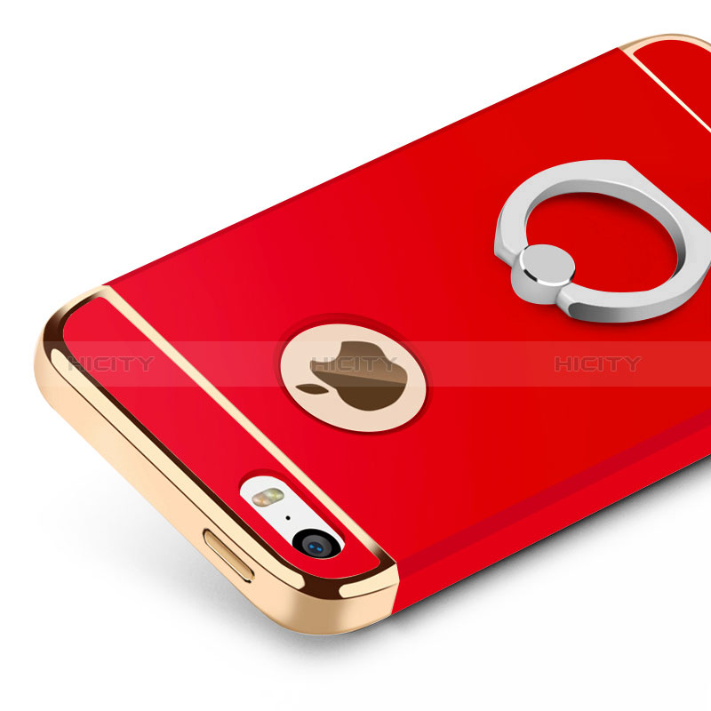 Cover Lusso Metallo Laterale e Plastica con Anello Supporto per Apple iPhone 5S Rosso