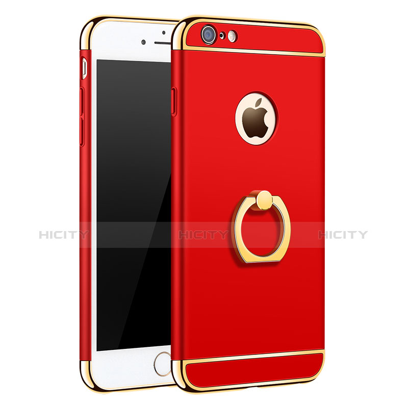 Cover Lusso Metallo Laterale e Plastica con Anello Supporto per Apple iPhone 6 Plus Rosso