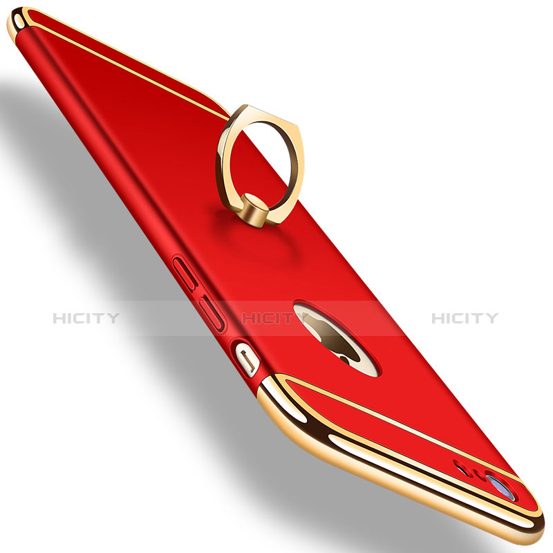 Cover Lusso Metallo Laterale e Plastica con Anello Supporto per Apple iPhone 6 Plus Rosso