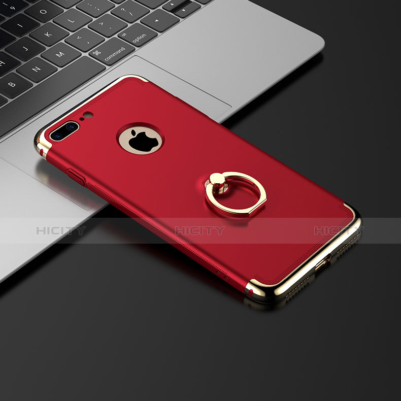 Cover Lusso Metallo Laterale e Plastica con Anello Supporto per Apple iPhone 7 Plus Rosso