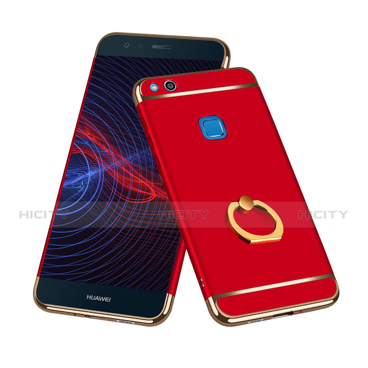 Cover Lusso Metallo Laterale e Plastica con Anello Supporto per Huawei GR3 (2017) Rosso