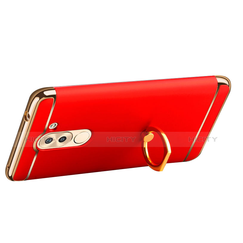 Cover Lusso Metallo Laterale e Plastica con Anello Supporto per Huawei Honor 6X Pro Rosso