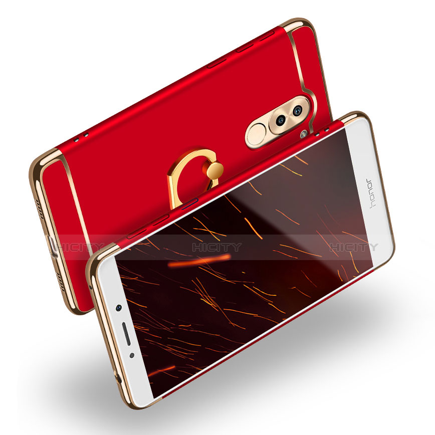 Cover Lusso Metallo Laterale e Plastica con Anello Supporto per Huawei Honor 6X Pro Rosso