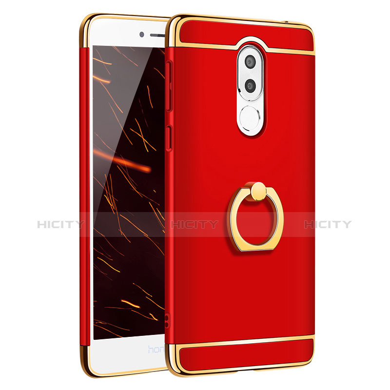 Cover Lusso Metallo Laterale e Plastica con Anello Supporto per Huawei Honor 6X Rosso