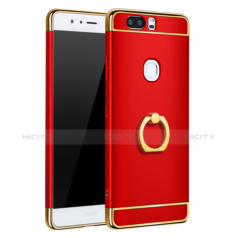 Cover Lusso Metallo Laterale e Plastica con Anello Supporto per Huawei Honor V8 Rosso