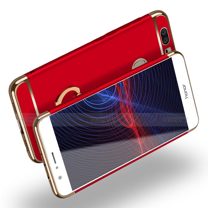 Cover Lusso Metallo Laterale e Plastica con Anello Supporto per Huawei Honor V8 Rosso