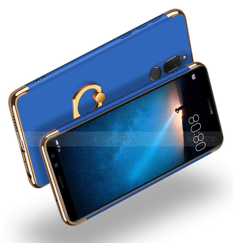 Cover Lusso Metallo Laterale e Plastica con Anello Supporto per Huawei Maimang 6 Blu