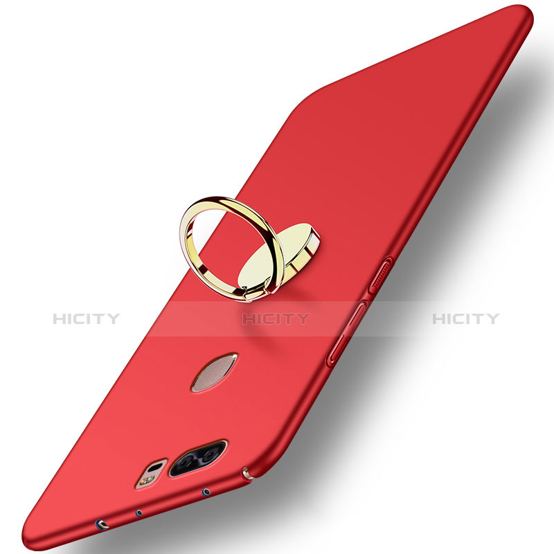 Cover Plastica Rigida Opaca con Anello Supporto A02 per Huawei Honor V8 Rosso