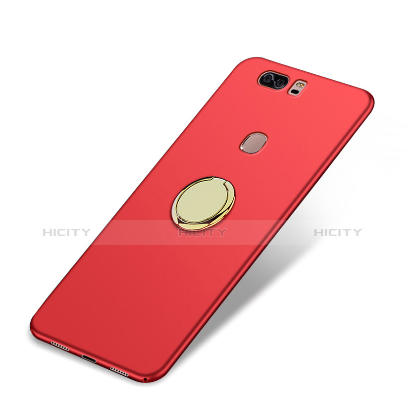 Cover Plastica Rigida Opaca con Anello Supporto A02 per Huawei Honor V8 Rosso