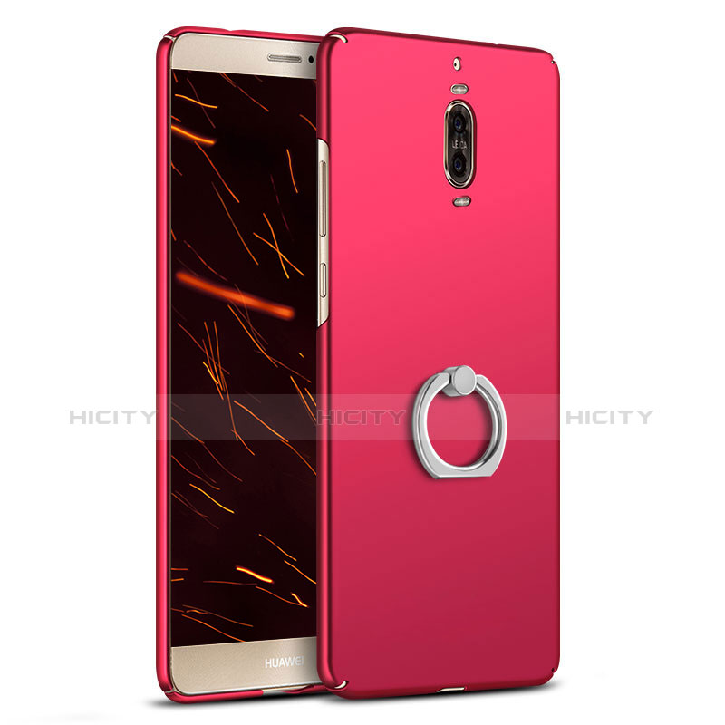 Cover Plastica Rigida Opaca con Anello Supporto A02 per Huawei Mate 9 Pro Rosso