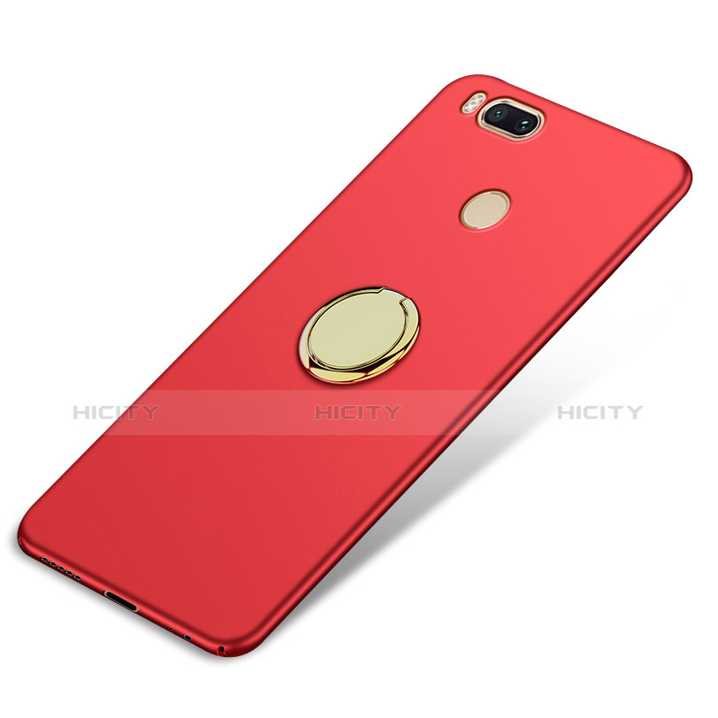 Cover Plastica Rigida Opaca con Anello Supporto A02 per Xiaomi Mi A1 Rosso