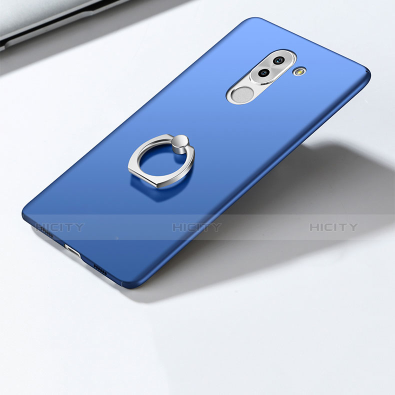 Cover Plastica Rigida Opaca con Anello Supporto A03 per Huawei Honor 6X Blu