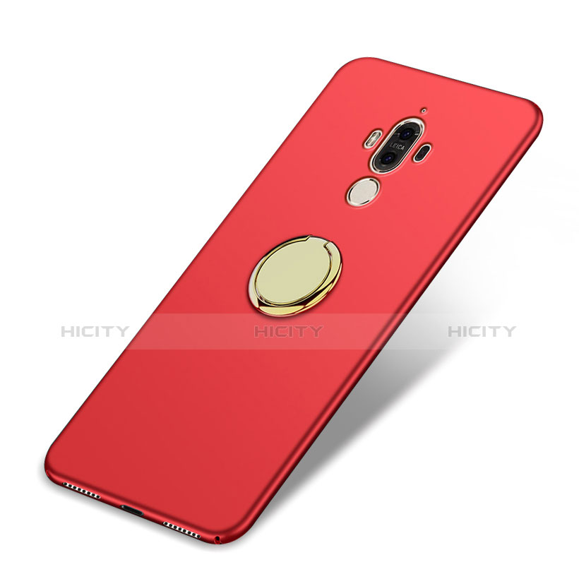 Cover Plastica Rigida Opaca con Anello Supporto A03 per Huawei Mate 9 Rosso