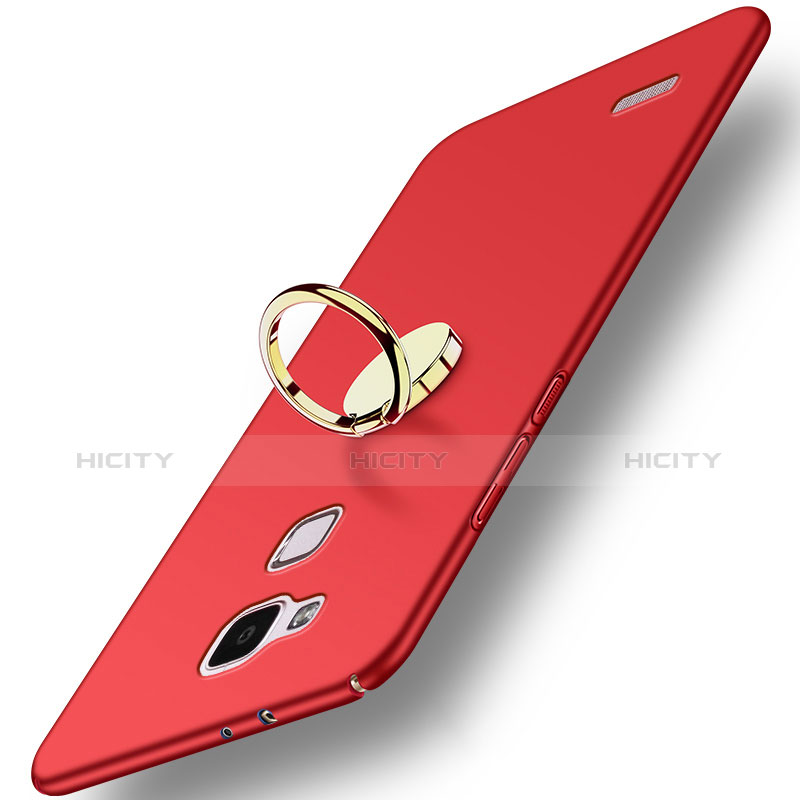 Cover Plastica Rigida Opaca con Anello Supporto A04 per Huawei Mate 7 Rosso