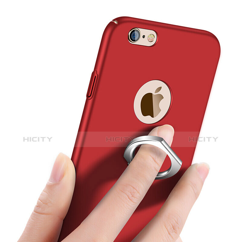 Cover Plastica Rigida Opaca con Anello Supporto per Apple iPhone 6 Rosso