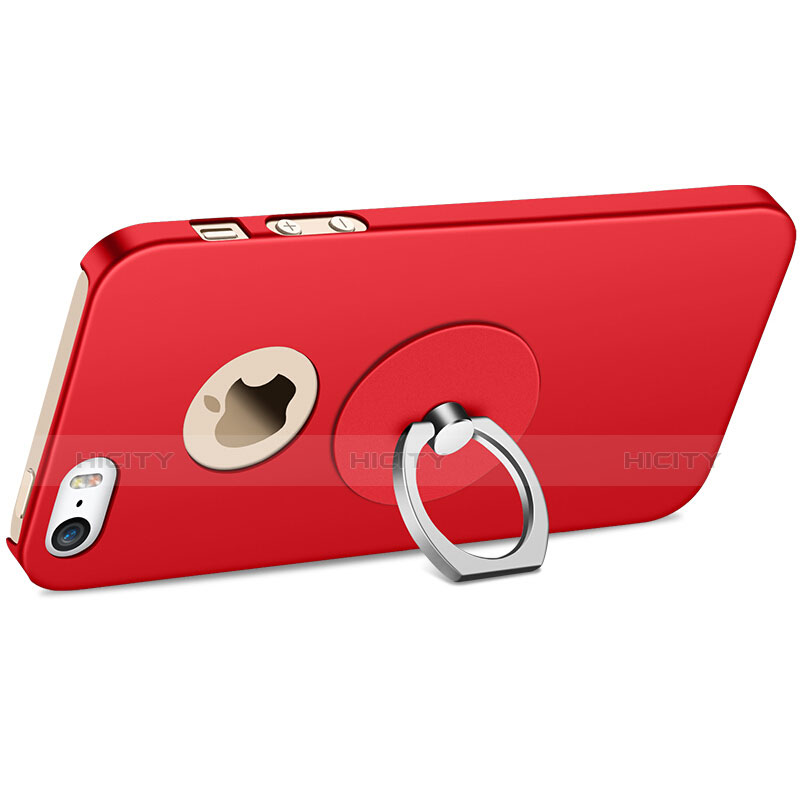 Cover Plastica Rigida Opaca con Anello Supporto per Apple iPhone SE Rosso