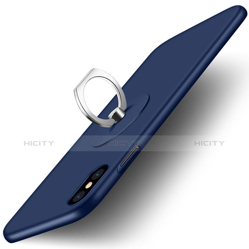 Cover Plastica Rigida Opaca con Anello Supporto per Apple iPhone X Blu