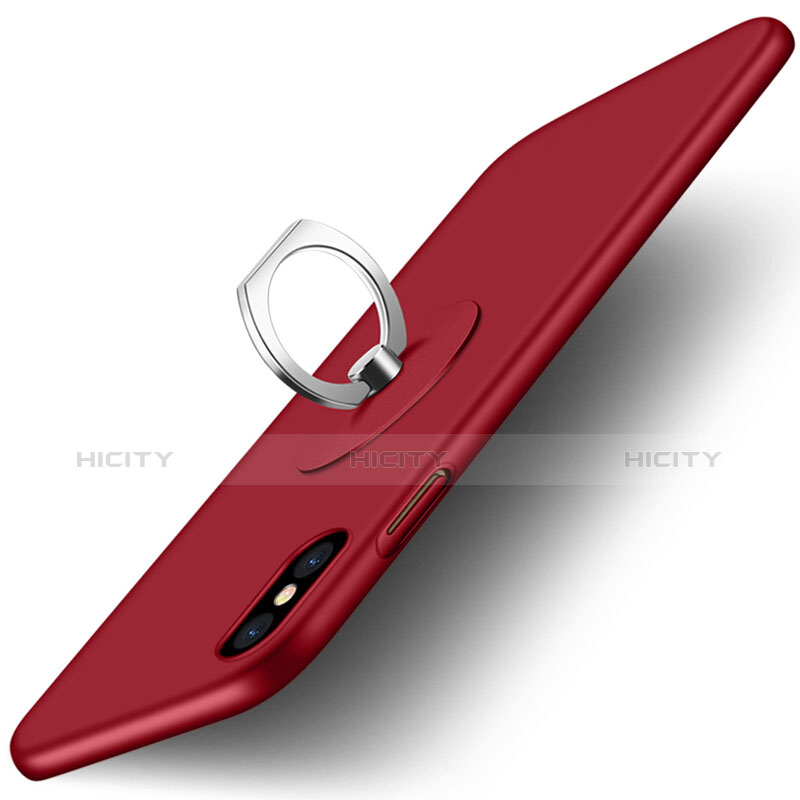 Cover Plastica Rigida Opaca con Anello Supporto per Apple iPhone Xs Max Rosso