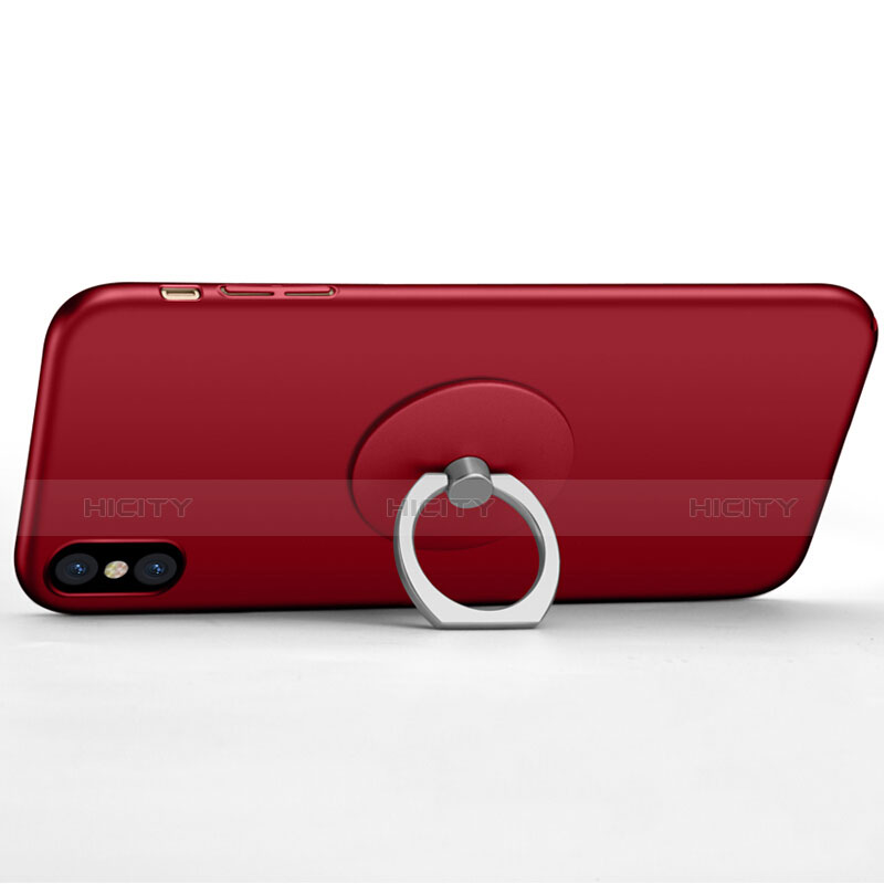 Cover Plastica Rigida Opaca con Anello Supporto per Apple iPhone Xs Max Rosso