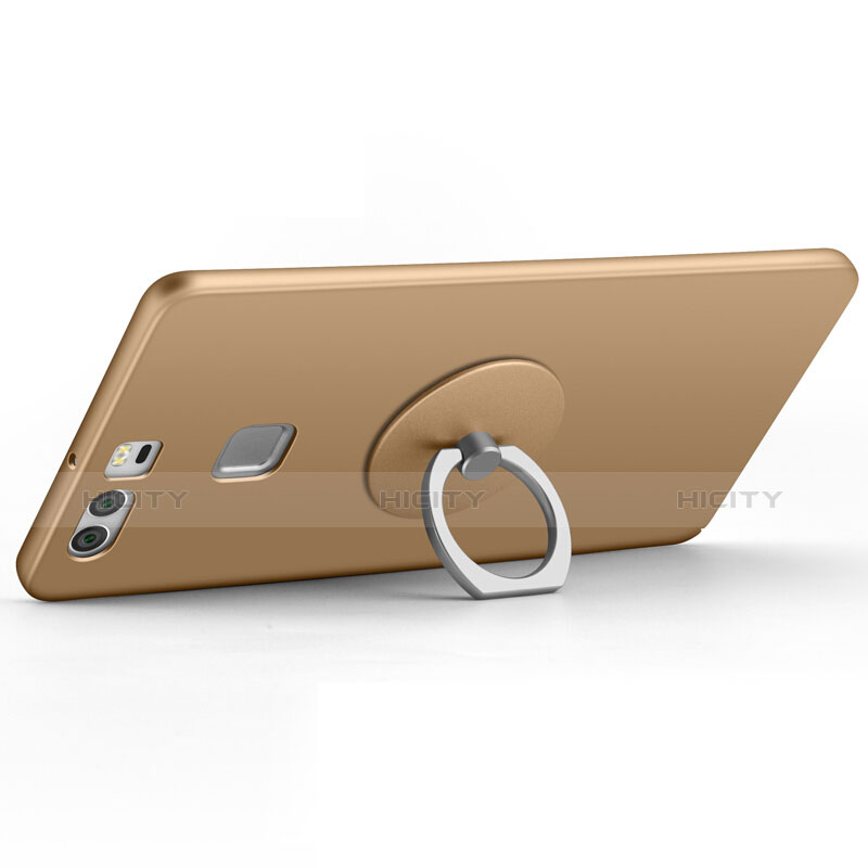 Cover Plastica Rigida Opaca con Anello Supporto per Huawei P9 Plus Oro