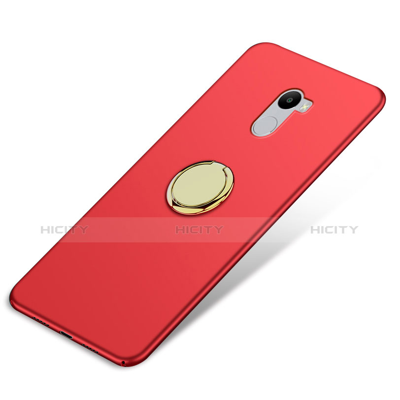 Cover Plastica Rigida Opaca con Anello Supporto per Xiaomi Redmi 4 Standard Edition Rosso