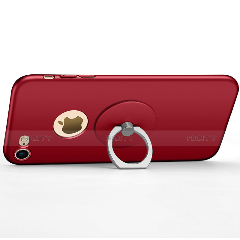 Cover Plastica Rigida Opaca con Foro e Anello Supporto per Apple iPhone 7 Rosso