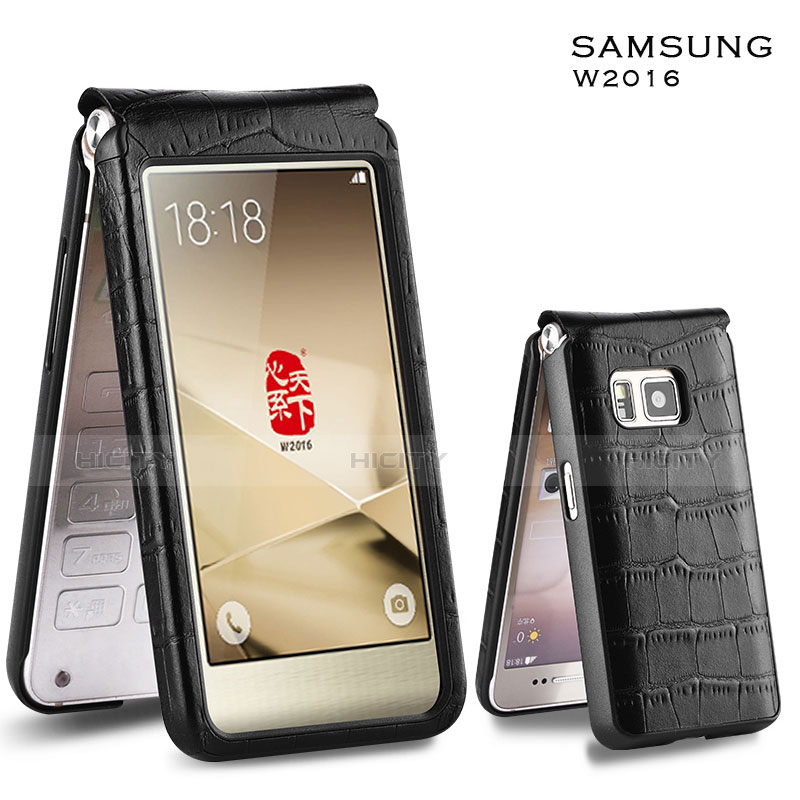 Cover Portafoglio In Pelle Coccodrillo C03 per Samsung W(2016) Nero