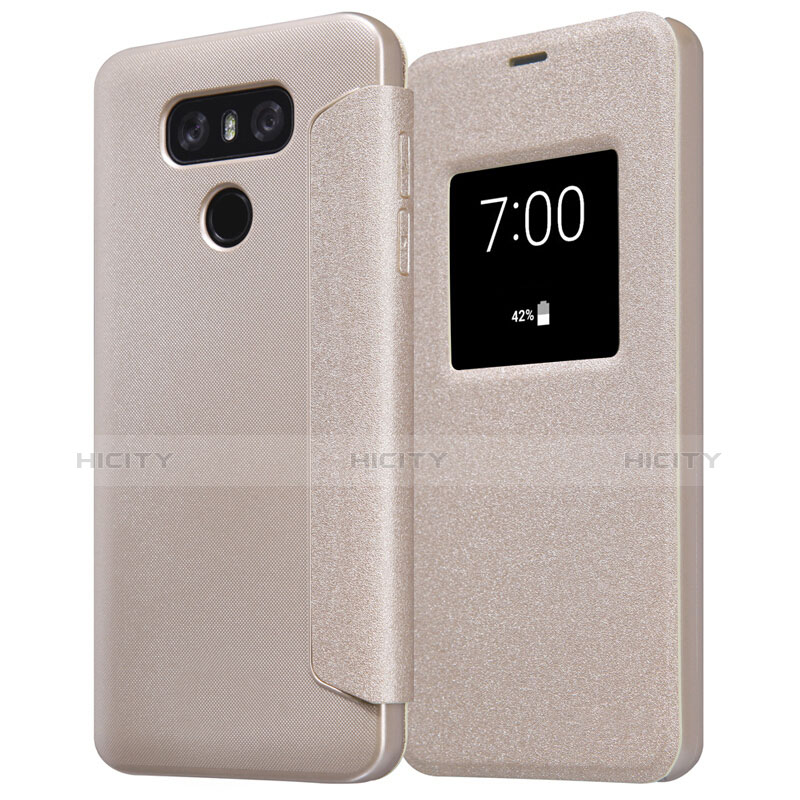 Cover Portafoglio In Pelle con Supporto L01 per LG G6 Oro