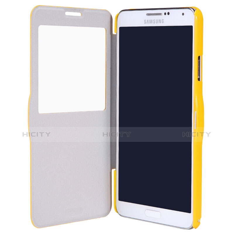 Cover Portafoglio In Pelle con Supporto L01 per Samsung Galaxy Note 3 N9000 Giallo