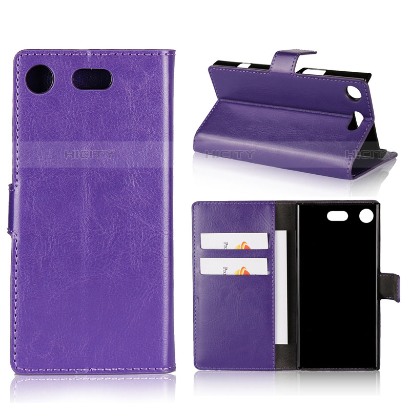 Cover Portafoglio In Pelle con Supporto L01 per Sony Xperia XZ1 Compact Viola