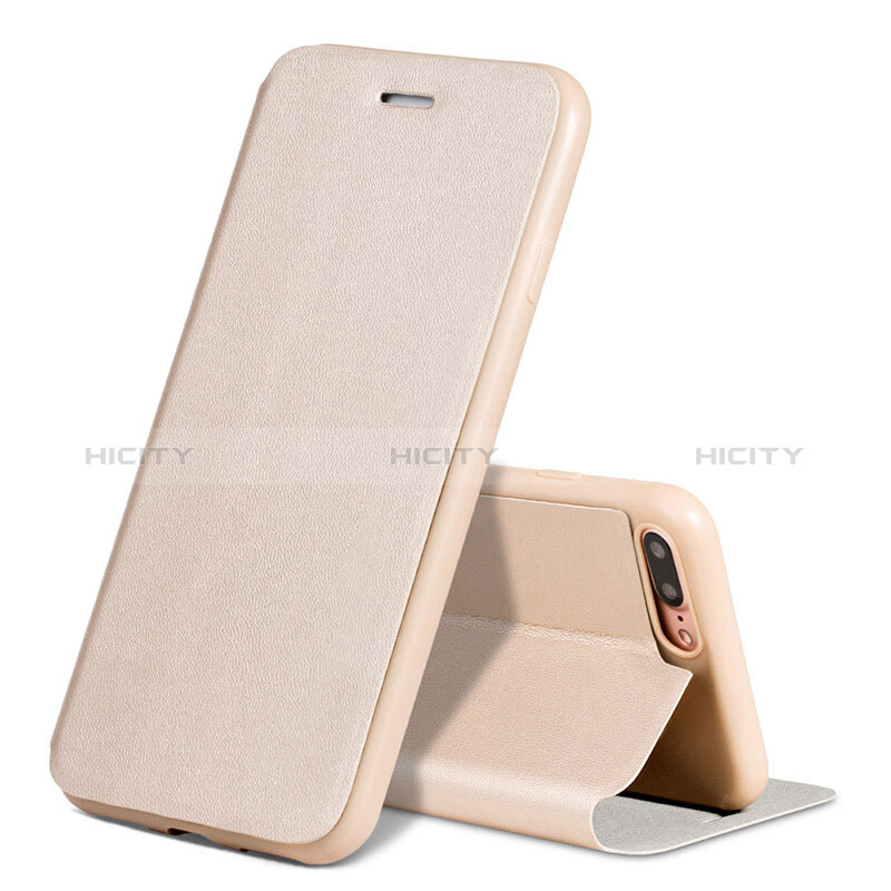 Cover Portafoglio In Pelle con Supporto L02 per Apple iPhone 8 Plus Oro