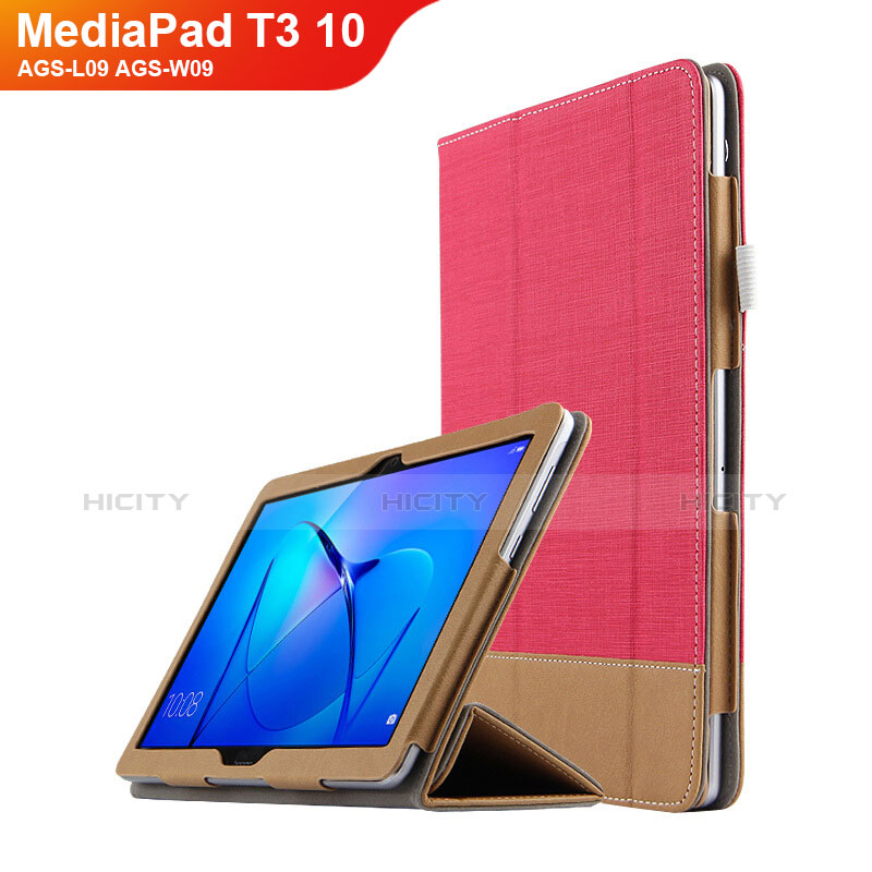 Cover Portafoglio In Pelle con Supporto L06 per Huawei MediaPad T3 10 AGS-L09 AGS-W09 Rosso