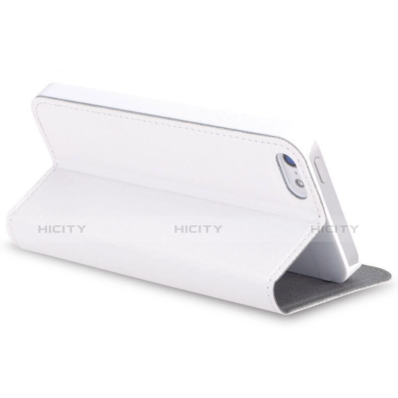 Cover Portafoglio In Pelle con Supporto per Apple iPhone 5 Bianco