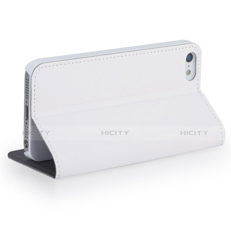 Cover Portafoglio In Pelle con Supporto per Apple iPhone 5 Bianco