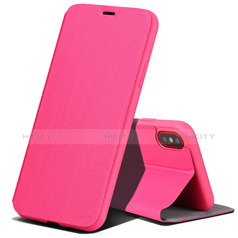 Cover Portafoglio In Pelle con Supporto per Apple iPhone Xs Max Rosa Caldo