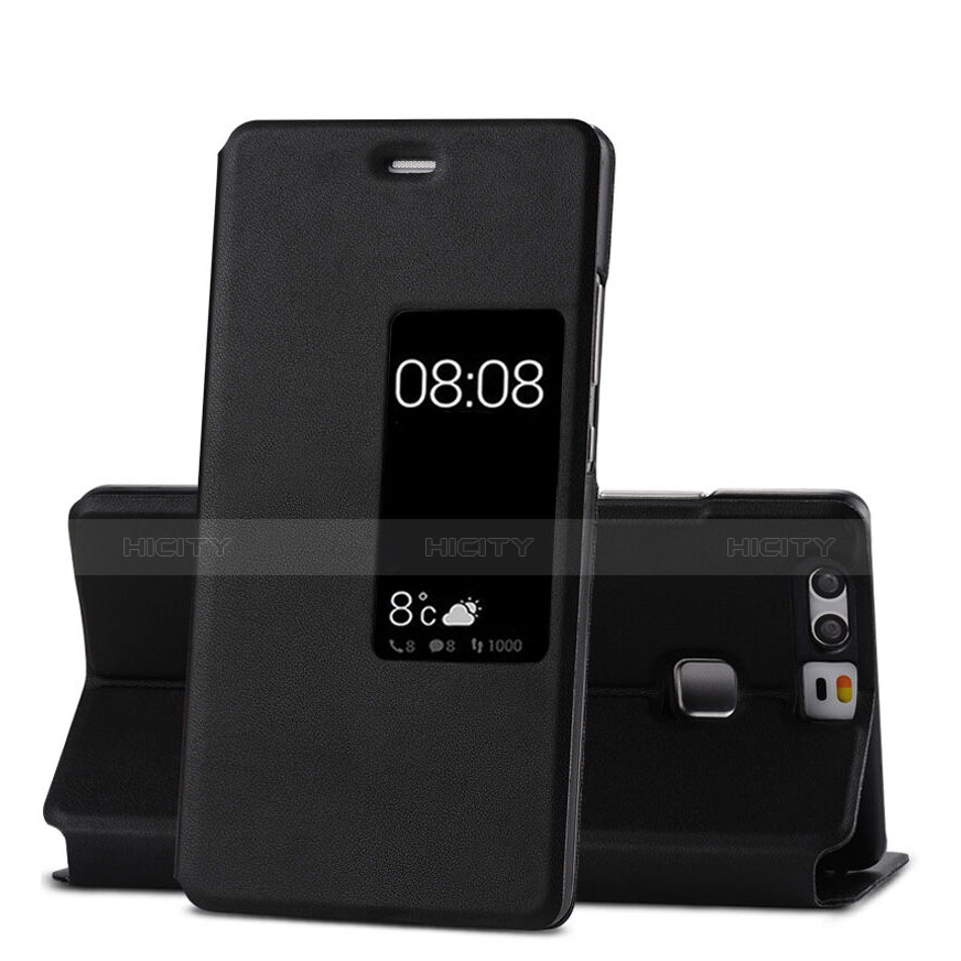 Cover Portafoglio In Pelle con Supporto per Huawei P9 Nero